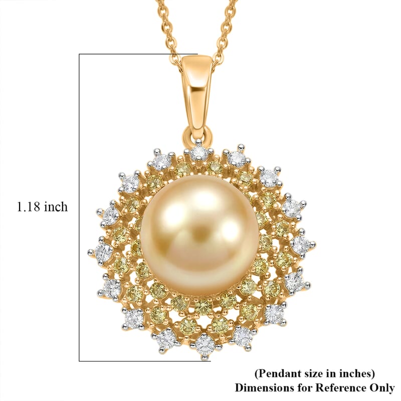 D'Joy South Sea Golden Cultured Pearl and Multi Gemstone 1.00 ctw Golden Sunflare Pendant Necklace in 18K Vermeil Yellow Gold Over Sterling Silver 20 Inches