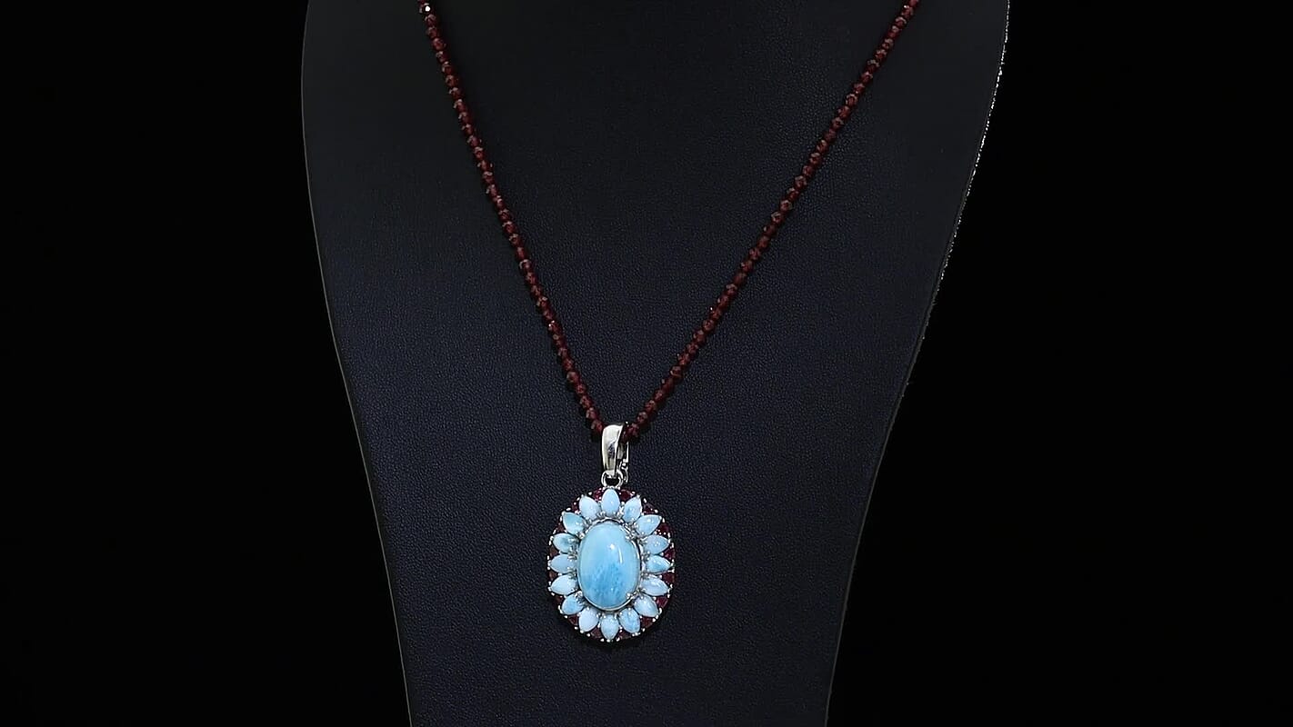 D'Joy Larimar, Orissa Rhodolite Garnet Pendant with Beaded Necklace (20 Inches) in Rhodium Over Sterling Silver 69.50 ctw