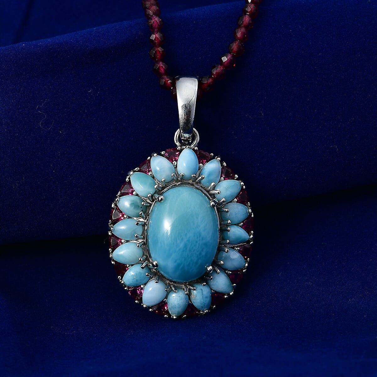 D'Joy Larimar, Orissa Rhodolite Garnet Pendant with Beaded Necklace (20 Inches) in Rhodium Over Sterling Silver 69.50 ctw image number 1