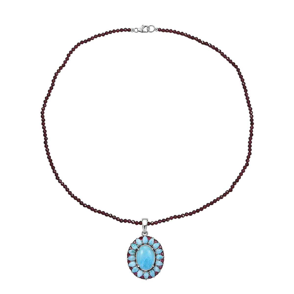 D'Joy Larimar, Orissa Rhodolite Garnet Pendant with Beaded Necklace (20 Inches) in Rhodium Over Sterling Silver 69.50 ctw image number 4
