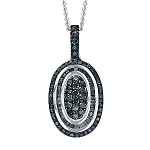 D'Joy Blue Diamond 1.00 ctw Pendant Necklace in Rhodium Over Sterling Silver 20 Inches 