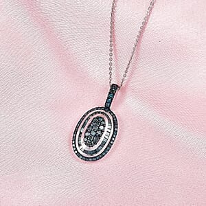 D'Joy Blue Diamond 1.00 ctw Pendant Necklace in Rhodium Over Sterling Silver 20 Inches 
