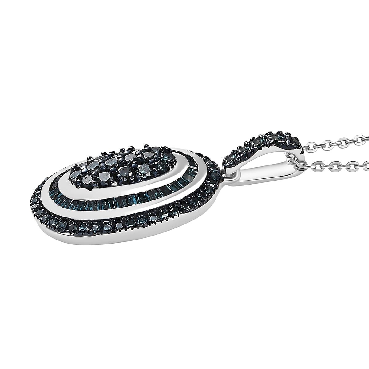 D'Joy Blue Diamond 1.00 ctw Pendant Necklace in Rhodium Over Sterling Silver 20 Inches  image number 3
