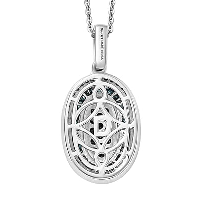 D'Joy Blue Diamond 1.00 ctw Royal Sunburst Pendant Necklace in Rhodium Over Sterling Silver 20 Inches