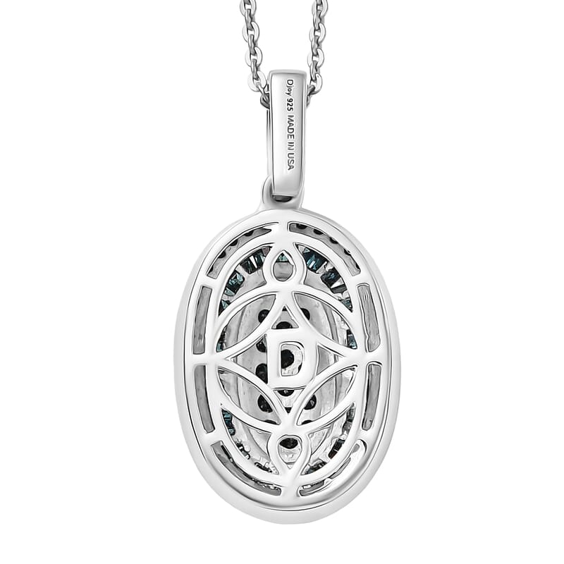D'Joy Blue Diamond 1.00 ctw Royal Sunburst Pendant Necklace in Rhodium Over Sterling Silver 20 Inches