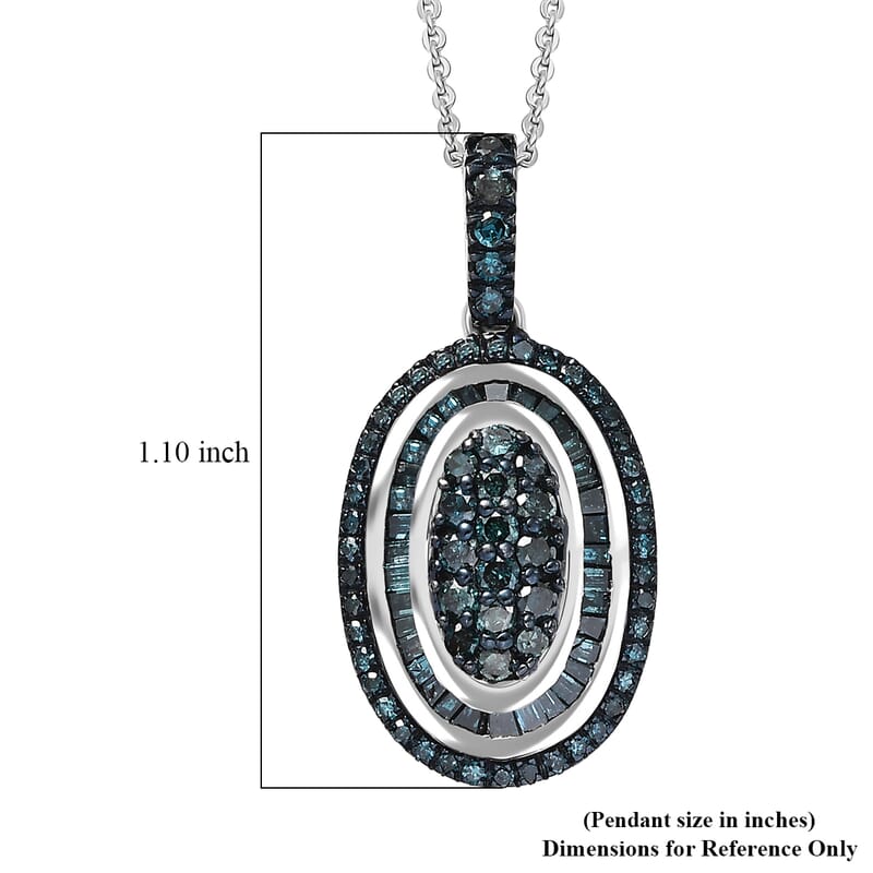 D'Joy Blue Diamond 1.00 ctw Royal Sunburst Pendant Necklace in Rhodium Over Sterling Silver 20 Inches