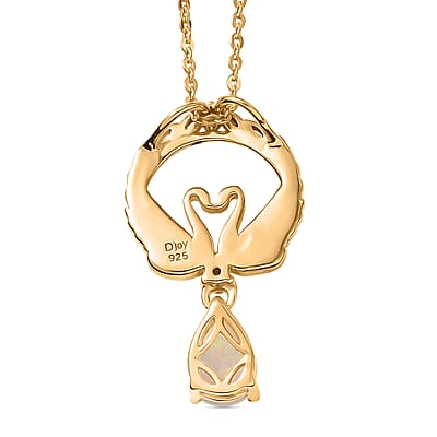 D'Joy Premium Ethiopian Welo Opal and White Zircon 0.50 ctw Pendant Necklace in 14K Yellow Gold Over Sterling Silver 20 Inches