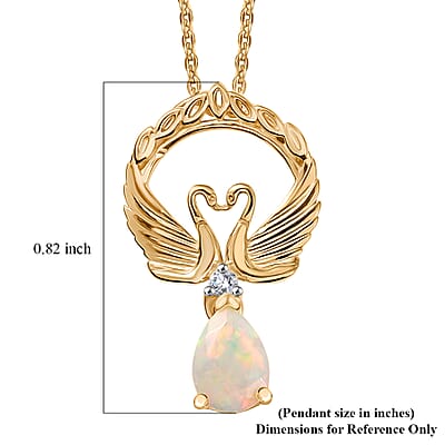 D'Joy Premium Ethiopian Welo Opal and White Zircon 0.50 ctw Pendant Necklace in 14K Yellow Gold Over Sterling Silver 20 Inches