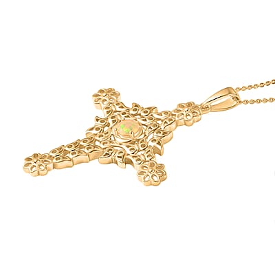 D'Joy Premium Ethiopian Welo Opal 0.30 ctw Pendant Necklace in 14K Yellow Gold Over Sterling Silver 20 Inches