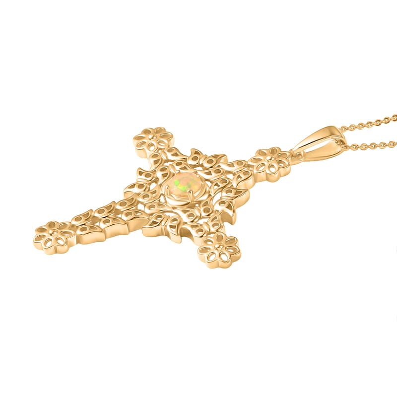 D'Joy Premium Ethiopian Welo Opal 0.30 ctw Pendant Necklace in 14K Yellow Gold Over Sterling Silver 20 Inches