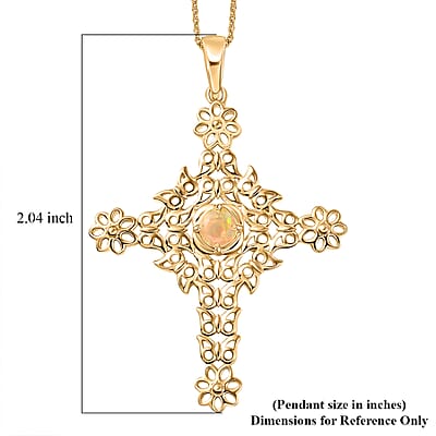 D'Joy Premium Ethiopian Welo Opal 0.30 ctw Pendant Necklace in 14K Yellow Gold Over Sterling Silver 20 Inches