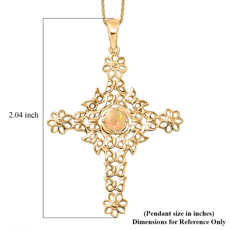 D'Joy Premium Ethiopian Welo Opal 0.30 ctw Pendant Necklace in 14K Yellow Gold Over Sterling Silver 20 Inches