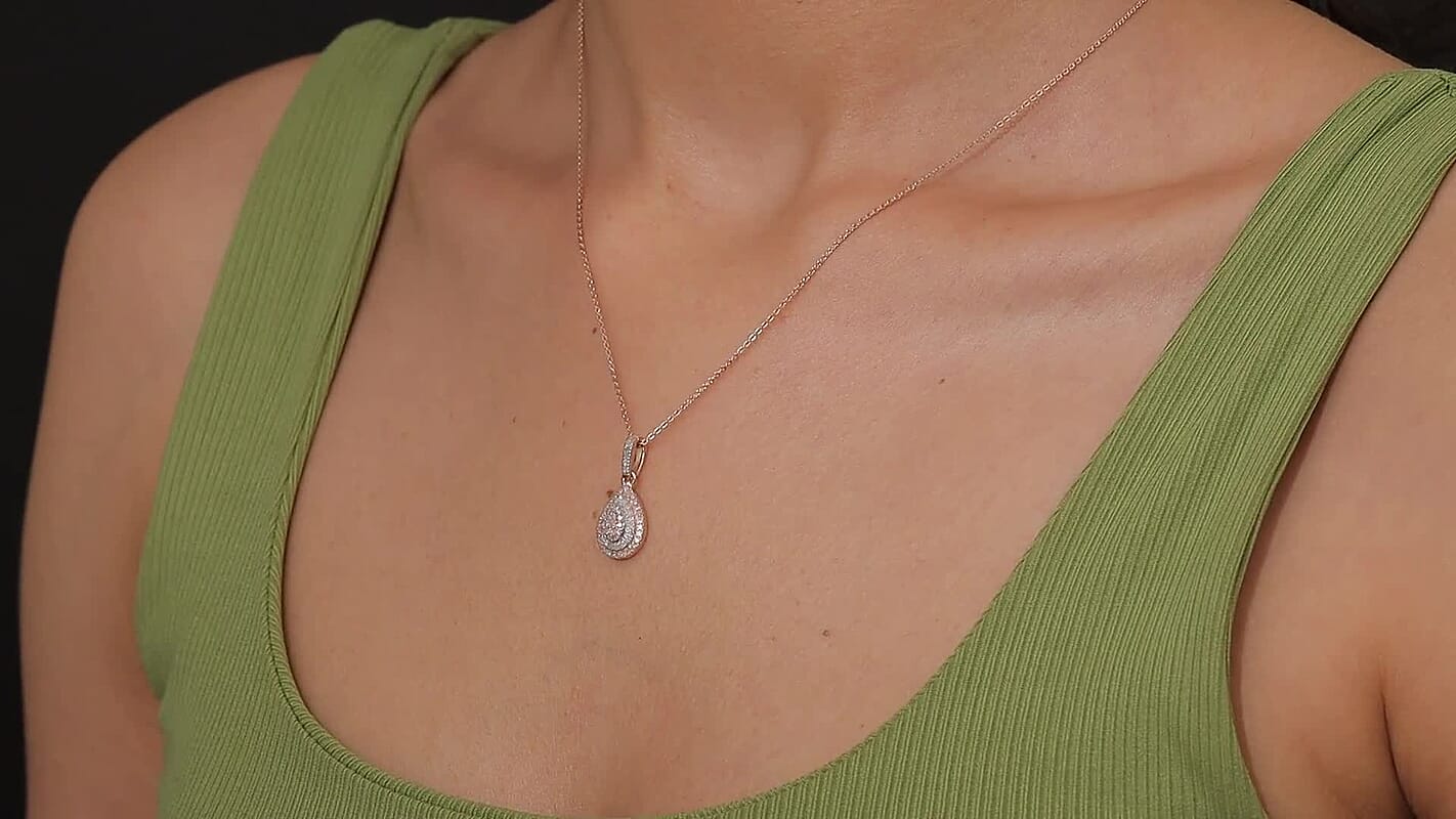 D'Joy Natural Pink and White Diamond (I3) 0.50 ctw Endless Love Drop Pendant Necklace in 18K Vermeil Rose Gold Over Sterling Silver 20 Inches