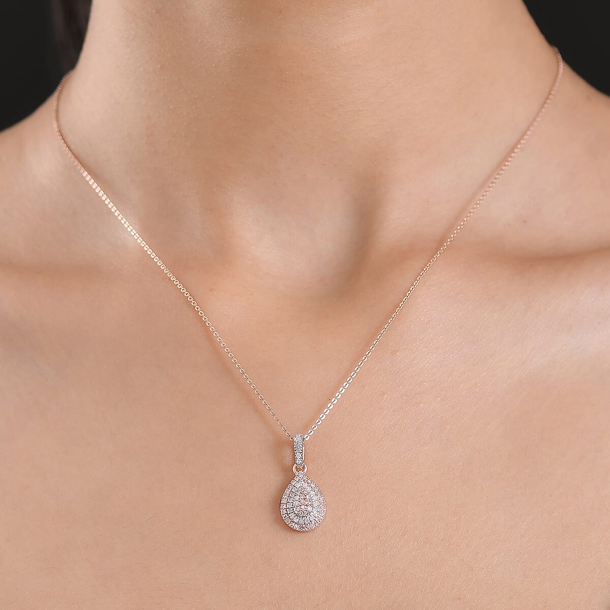D'Joy Natural Pink and White Diamond (I3) 0.50 ctw Endless Love Drop Pendant Necklace in 18K Vermeil Rose Gold Over Sterling Silver 20 Inches image number 2