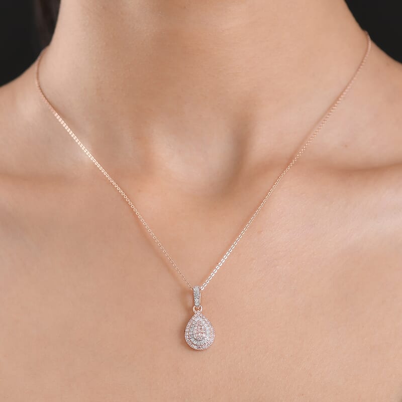 D'Joy Natural Pink and White Diamond (I3) 0.50 ctw Endless Love Drop Pendant Necklace in 18K Vermeil Rose Gold Over Sterling Silver 20 Inches