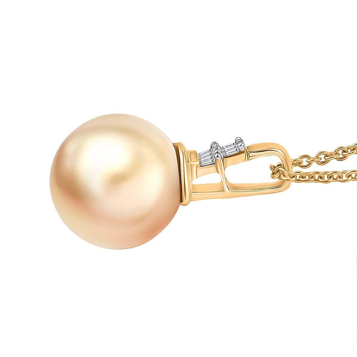 AAA South Sea Golden Cultured Pearl and Diamond I2 Signature Pendant Necklace in 10K Yellow Gold 20 Inches image number 3