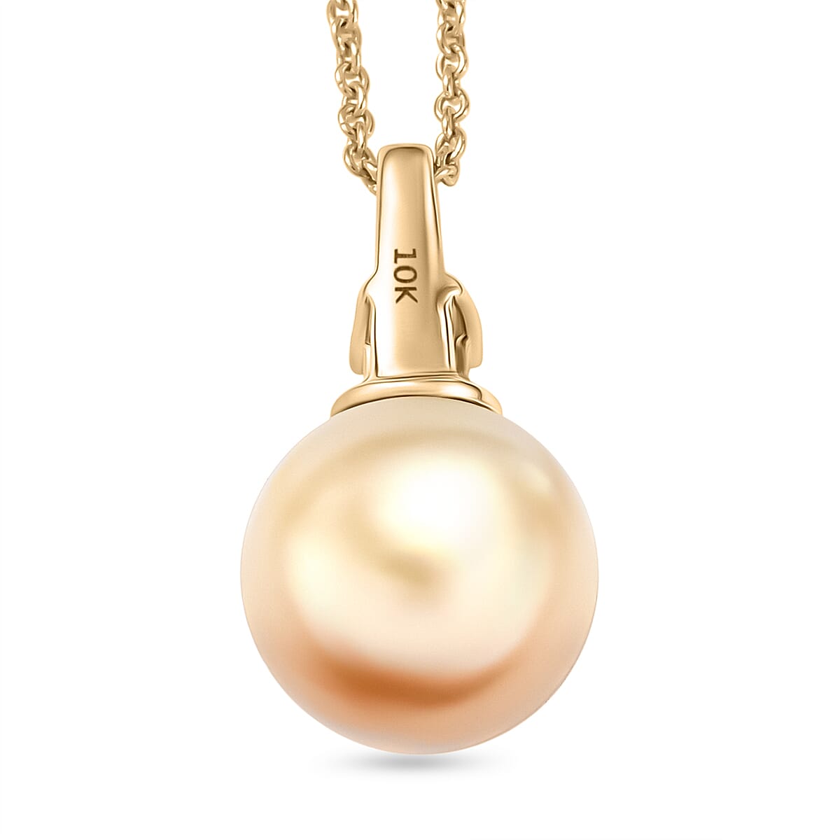AAA South Sea Golden Cultured Pearl and Diamond I2 Signature Pendant Necklace in 10K Yellow Gold 20 Inches image number 4