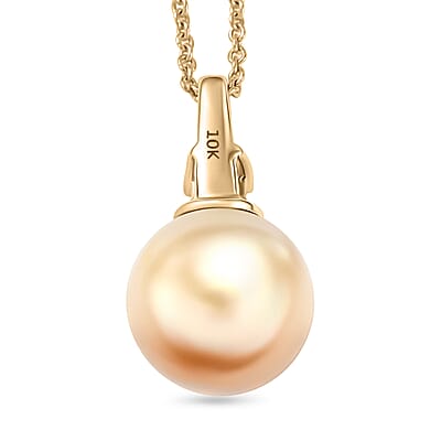 AAA South Sea Golden Cultured Pearl and Diamond I2 Signature Pendant Necklace in 10K Yellow Gold 20 Inches