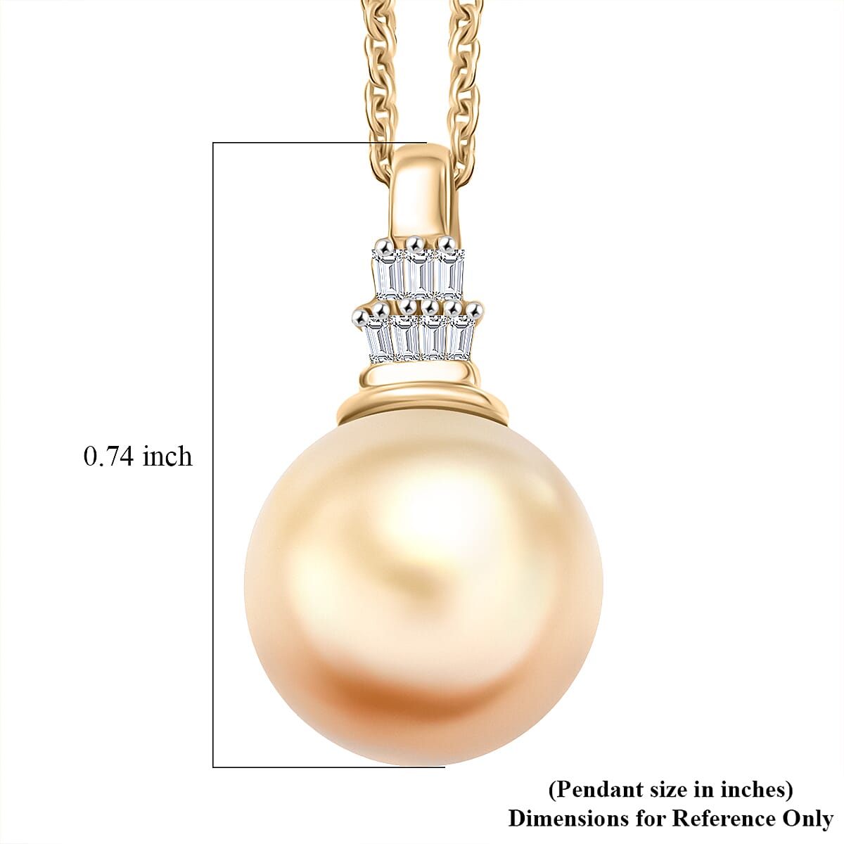 AAA South Sea Golden Cultured Pearl and Diamond I2 Signature Pendant Necklace in 10K Yellow Gold 20 Inches image number 5