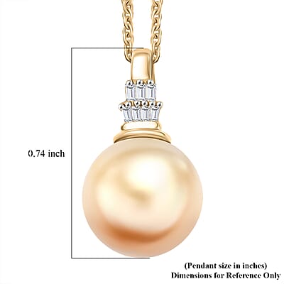AAA South Sea Golden Cultured Pearl and Diamond I2 Signature Pendant Necklace in 10K Yellow Gold 20 Inches