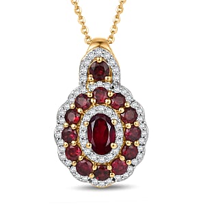 D'Joy Premium Anthill Garnet and Moissanite 2.10 ctw Crimson Bloom Pendant Necklace 20 Inches in 18K Vermeil Yellow Gold Over Sterling Silver (Del. in 5-7 Days) 
