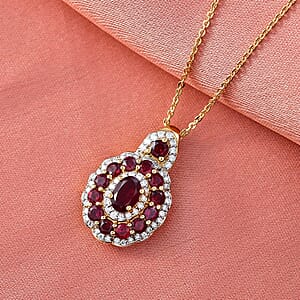 D'Joy Premium Anthill Garnet and Moissanite 2.10 ctw Crimson Bloom Pendant Necklace 20 Inches in 18K Vermeil Yellow Gold Over Sterling Silver (Del. in 5-7 Days) 