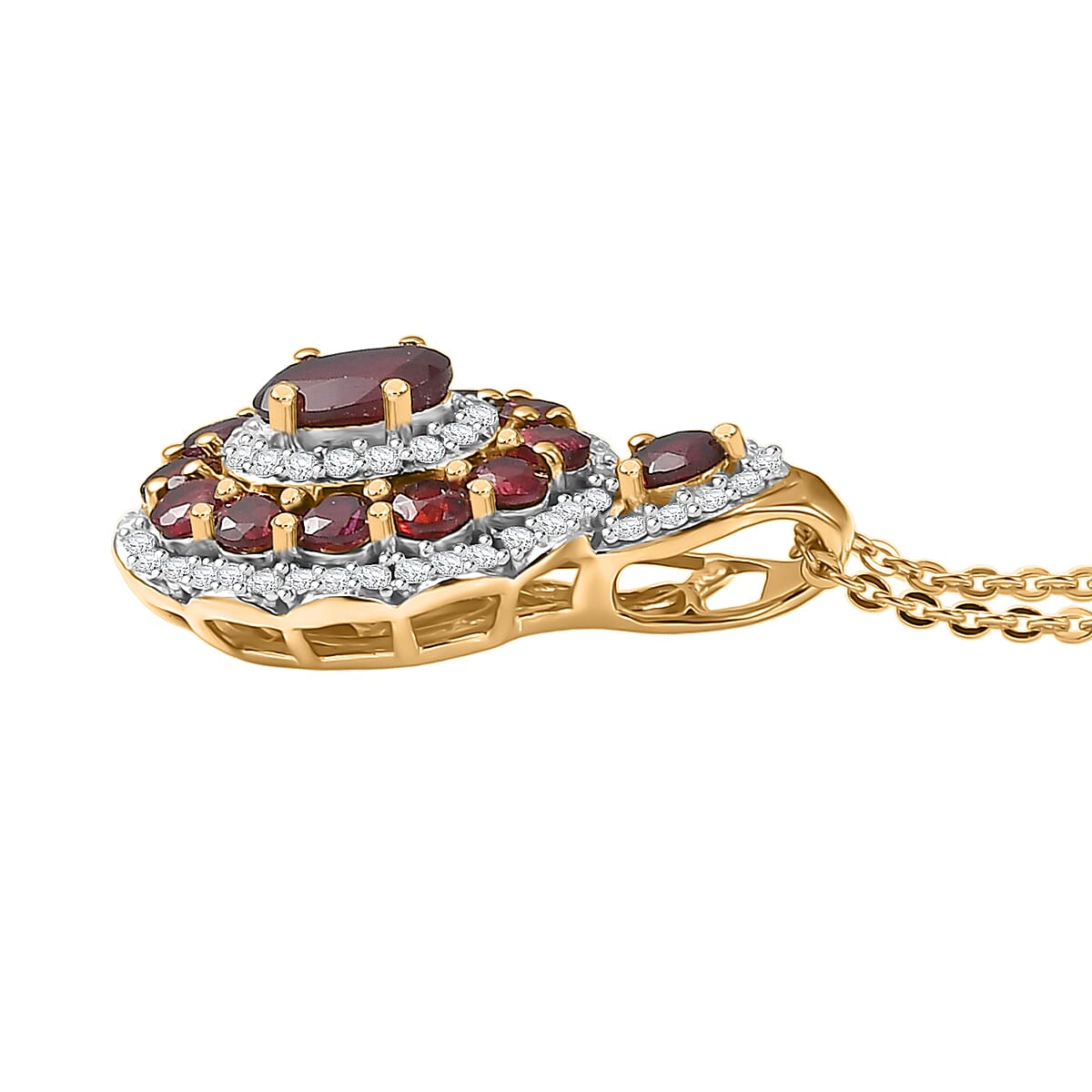 D'Joy Premium Anthill Garnet and Moissanite 2.10 ctw Crimson Bloom Pendant Necklace 20 Inches in 18K Vermeil Yellow Gold Over Sterling Silver (Del. in 5-7 Days)  image number 3