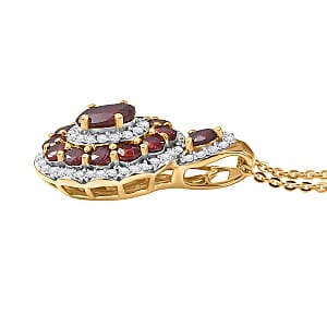 D'Joy Premium Anthill Garnet and Moissanite 2.10 ctw Crimson Bloom Pendant Necklace 20 Inches in 18K Vermeil Yellow Gold Over Sterling Silver (Del. in 5-7 Days) 