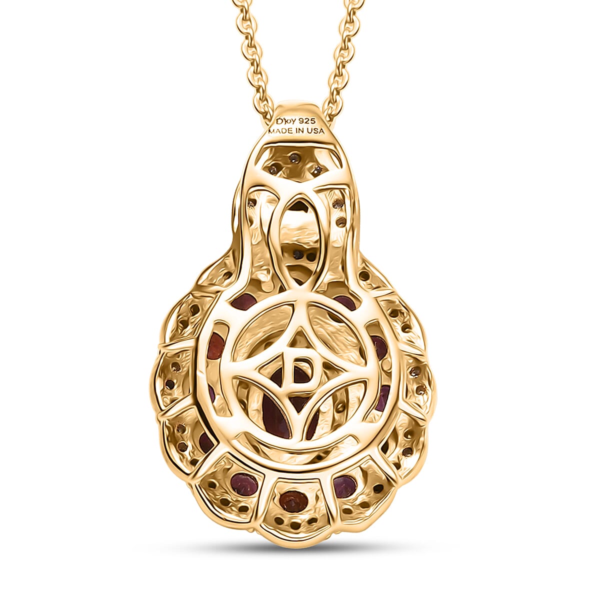 D'Joy Premium Anthill Garnet and Moissanite 2.10 ctw Crimson Bloom Pendant Necklace 20 Inches in 18K Vermeil Yellow Gold Over Sterling Silver