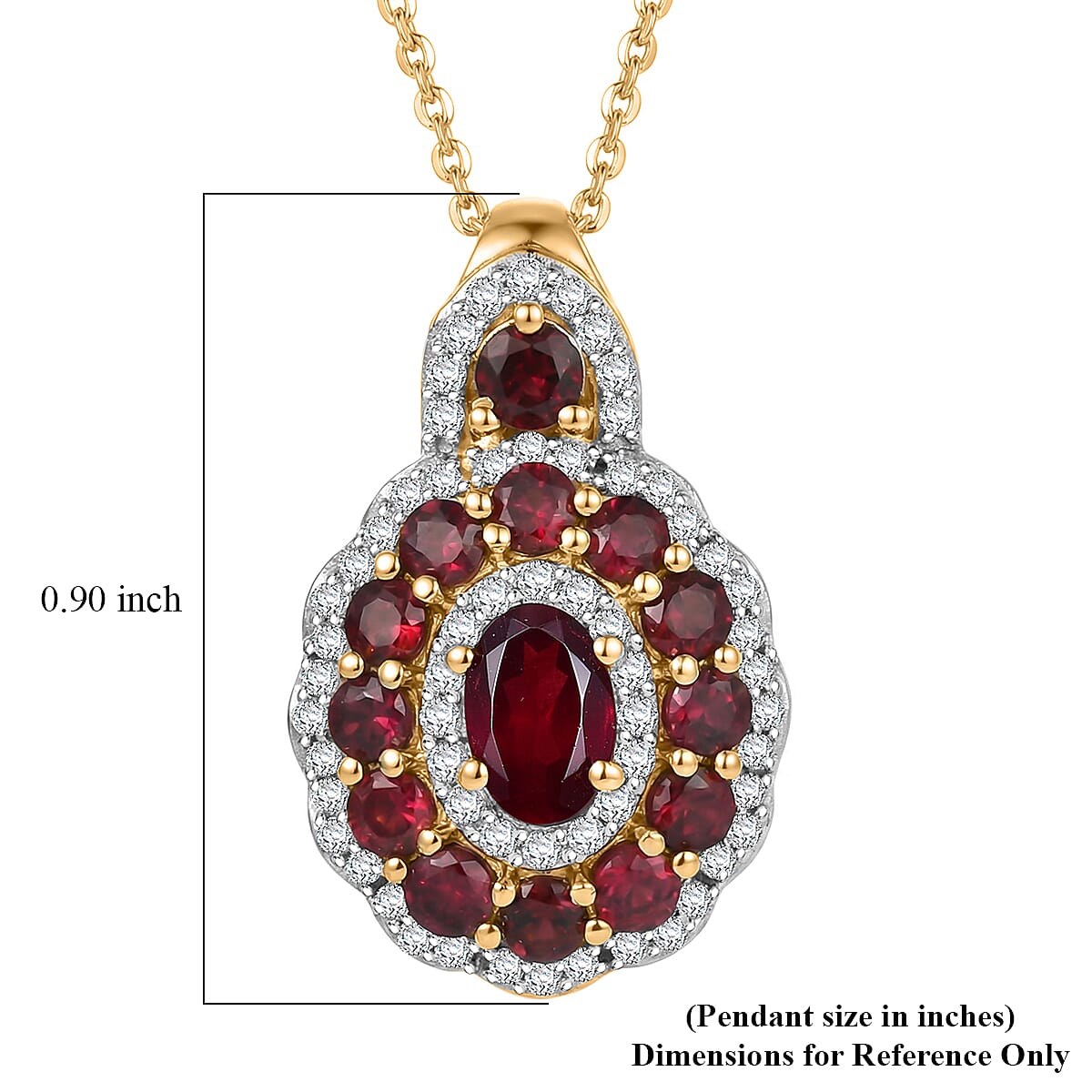 D'Joy Premium Anthill Garnet and Moissanite 2.10 ctw Crimson Bloom Pendant Necklace 20 Inches in 18K Vermeil Yellow Gold Over Sterling Silver