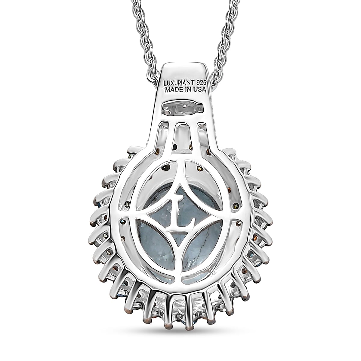 Premium Mangoro Aquamarine and Luxuriant Lab Grown Multi Diamond SI 2.65 ctw Floral Fiesta Pendant Necklace in Rhodium Over Sterling Silver 20 Inches