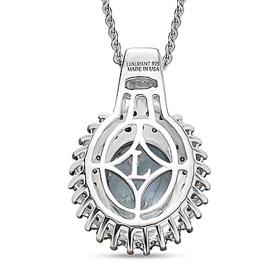 Premium Mangoro Aquamarine and Luxuriant Lab Grown Multi Diamond SI 2.65 ctw Floral Fiesta Pendant Necklace in Rhodium Over Sterling Silver 20 Inches