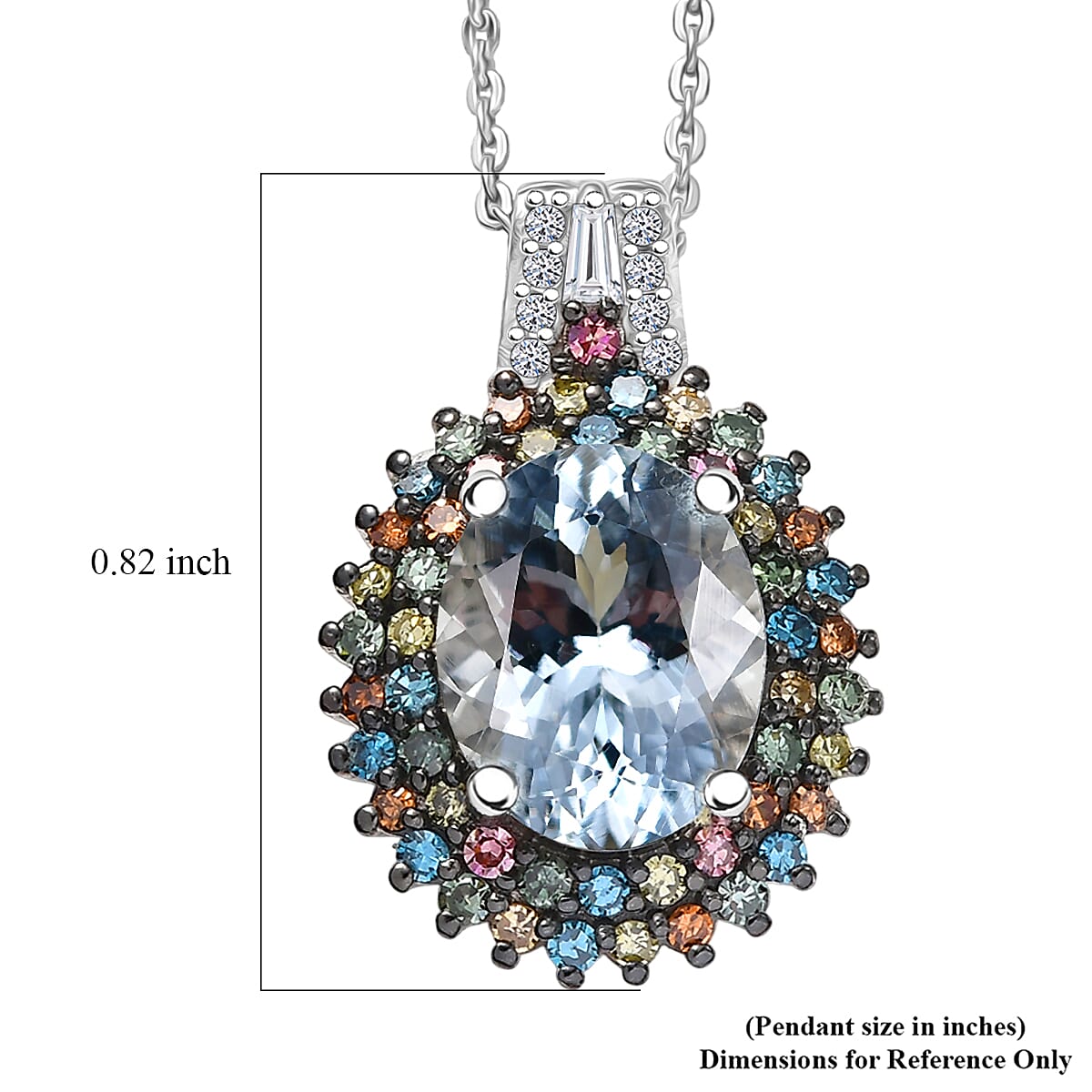 Premium Mangoro Aquamarine and Luxuriant Lab Grown Multi Diamond SI 2.65 ctw Floral Fiesta Pendant Necklace in Rhodium Over Sterling Silver 20 Inches