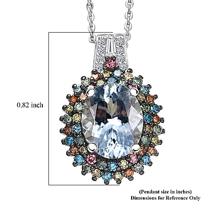 Premium Mangoro Aquamarine and Luxuriant Lab Grown Multi Diamond SI 2.65 ctw Floral Fiesta Pendant Necklace in Rhodium Over Sterling Silver 20 Inches