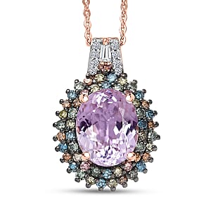 Premium Martha Rocha Kunzite and Luxuriant Lab Grown Multi Diamond SI 4.15 ctw Floral Fiesta Pendant Necklace in 18K Vermeil Rose Gold Over Sterling Silver 20 Inches