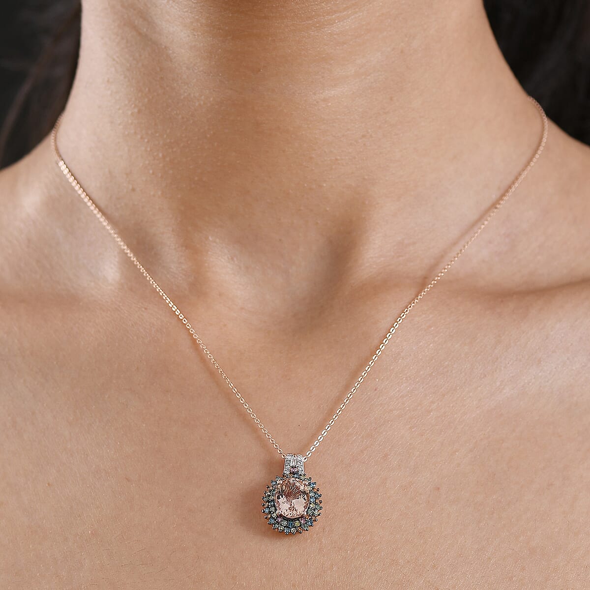 Premium Martha Rocha Kunzite and Luxuriant Lab Grown Multi Diamond SI 4.15 ctw Floral Fiesta Pendant Necklace in 18K Vermeil Rose Gold Over Sterling Silver 20 Inches image number 2