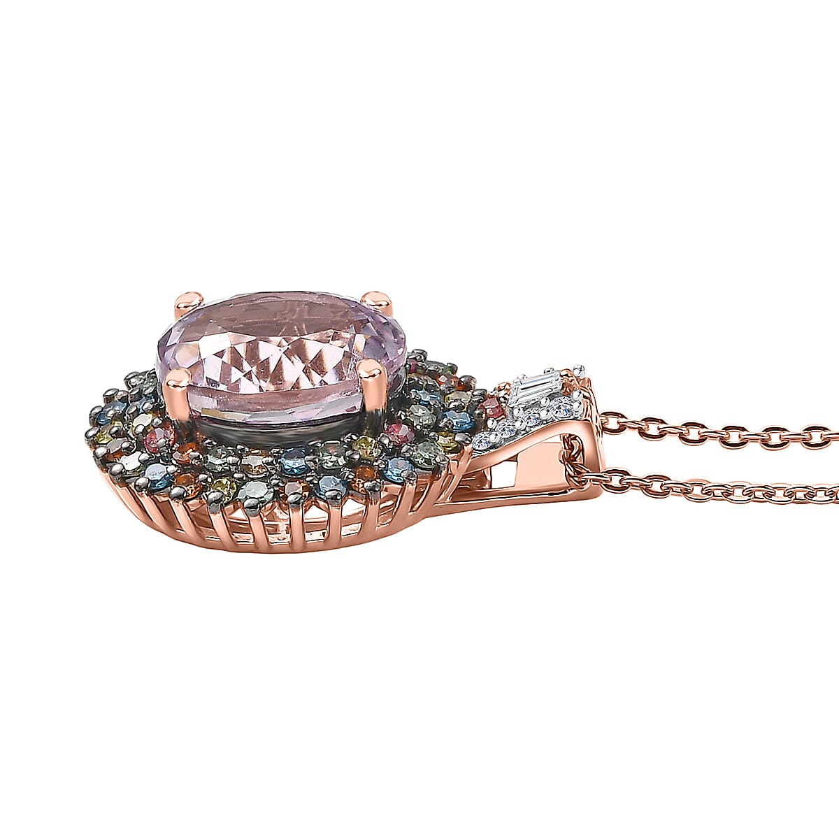 Premium Martha Rocha Kunzite and Luxuriant Lab Grown Multi Diamond SI 4.15 ctw Floral Fiesta Pendant Necklace in 18K Vermeil Rose Gold Over Sterling Silver 20 Inches image number 3