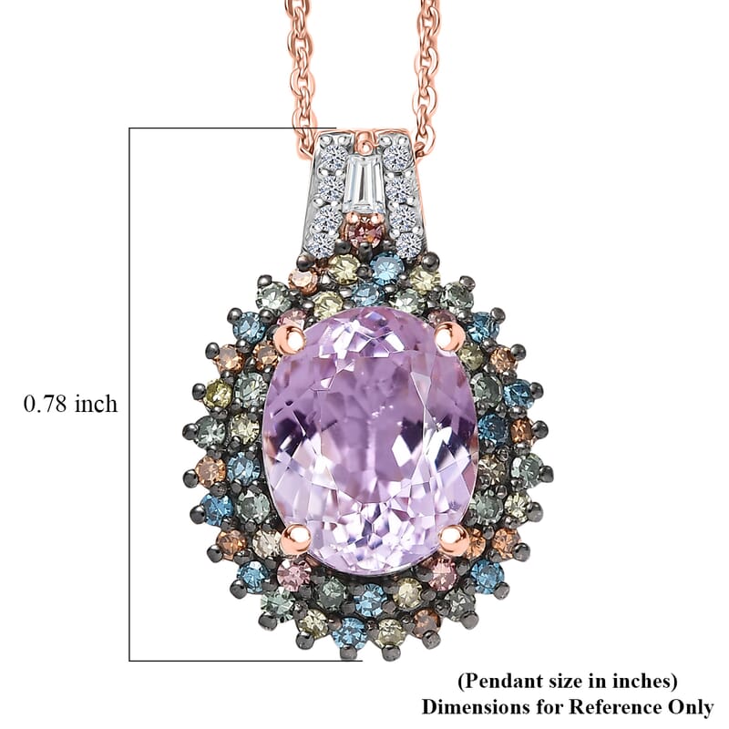 Premium Martha Rocha Kunzite and Luxuriant Lab Grown Multi Diamond SI 4.15 ctw Floral Fiesta Pendant Necklace in 18K Vermeil Rose Gold Over Sterling Silver 20 Inches