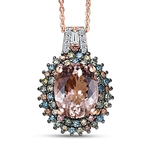 Premium Marropino Morganite and Luxuriant Lab Grown Multi Diamond SI 2.85 ctw Floral Fiesta Pendant Necklace in 18K Vermeil Rose Gold Over Sterling Silver 20 Inches