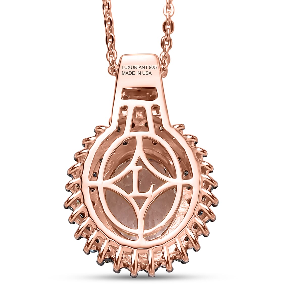 Premium Marropino Morganite and Luxuriant Lab Grown Multi Diamond SI 2.85 ctw Floral Fiesta Pendant Necklace in 18K Vermeil Rose Gold Over Sterling Silver 20 Inches image number 4