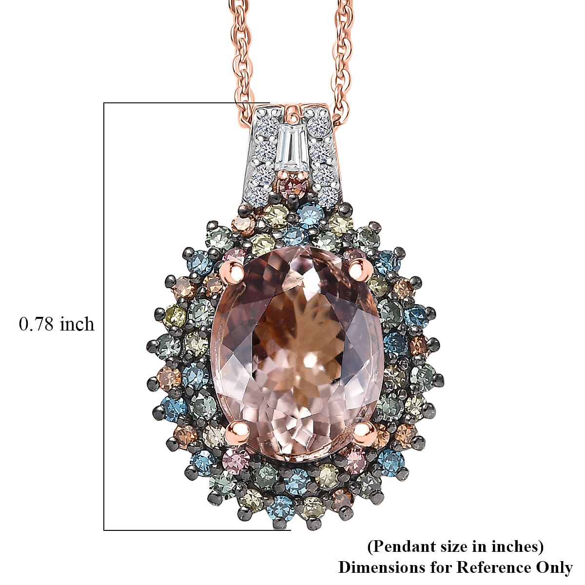Premium Marropino Morganite and Luxuriant Lab Grown Multi Diamond SI 2.85 ctw Floral Fiesta Pendant Necklace in 18K Vermeil Rose Gold Over Sterling Silver 20 Inches image number 6