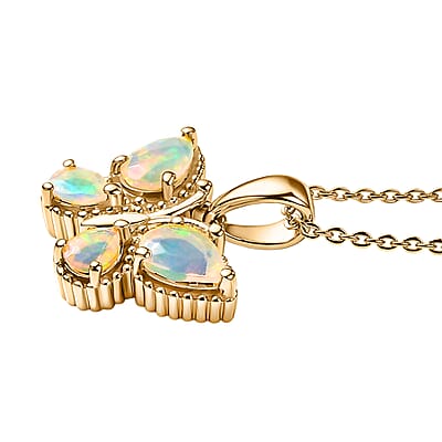 D'Joy Ethiopian Welo Opal and White Zircon 0.65 ctw Pendant Necklace in 14K Yellow Gold Over Sterling Silver 20 Inches