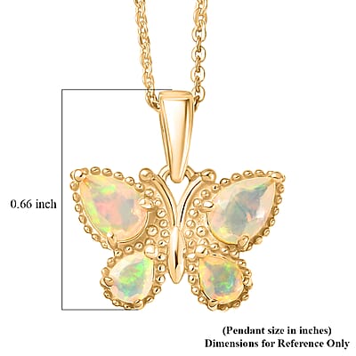D'Joy Ethiopian Welo Opal and White Zircon 0.65 ctw Pendant Necklace in 14K Yellow Gold Over Sterling Silver 20 Inches