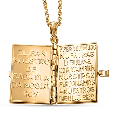 EverTrue Bronzella Collection Santa Biblia Pendant in 18K Yellow Gold Plated Bronze with ION Plated Yellow Gold Stainless Steel Necklace 20 Inches