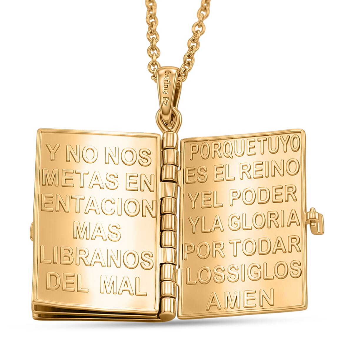 EverTrue Bronzella Collection Santa Biblia Pendant in 18K Yellow Gold Plated Bronze with ION Plated Yellow Gold Stainless Steel Necklace 20 Inches