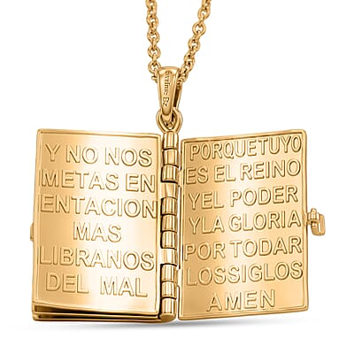 EverTrue Bronzella Collection Santa Biblia Pendant in 18K Yellow Gold Plated Bronze with ION Plated Yellow Gold Stainless Steel Necklace 20 Inches