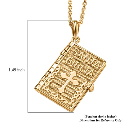 EverTrue Bronzella Collection Santa Biblia Pendant in 18K Yellow Gold Plated Bronze with ION Plated Yellow Gold Stainless Steel Necklace 20 Inches