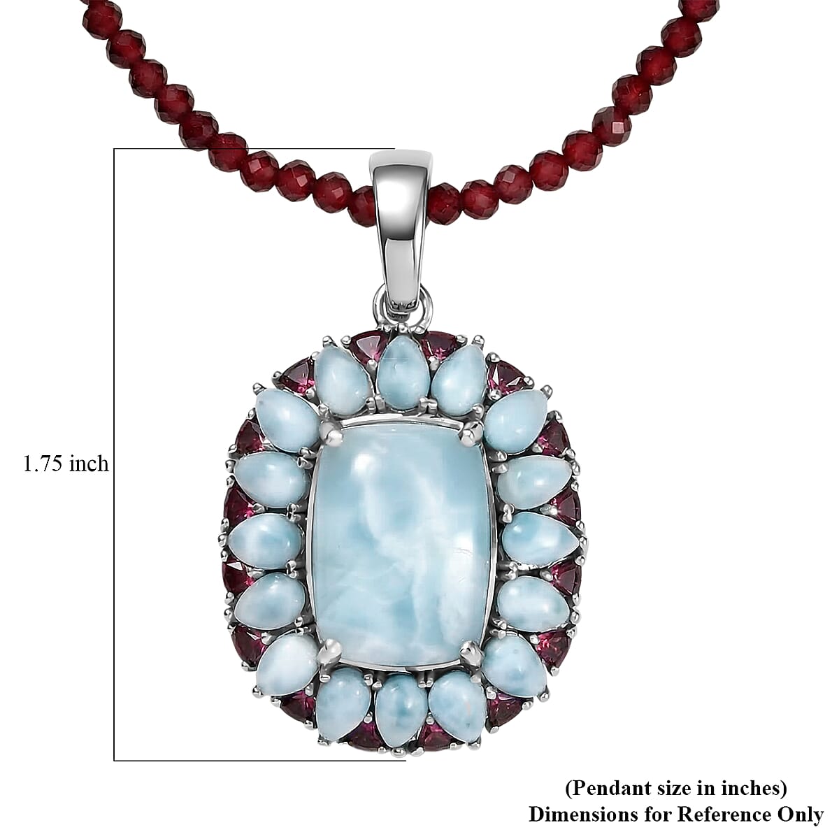 D'Joy Larimar and Orissa Rhodolite Garnet 70.85 ctw Ocean Ripple Halo Pendant with Beaded Necklace (20 Inches) in Rhodium Over Sterling Silver image number 5