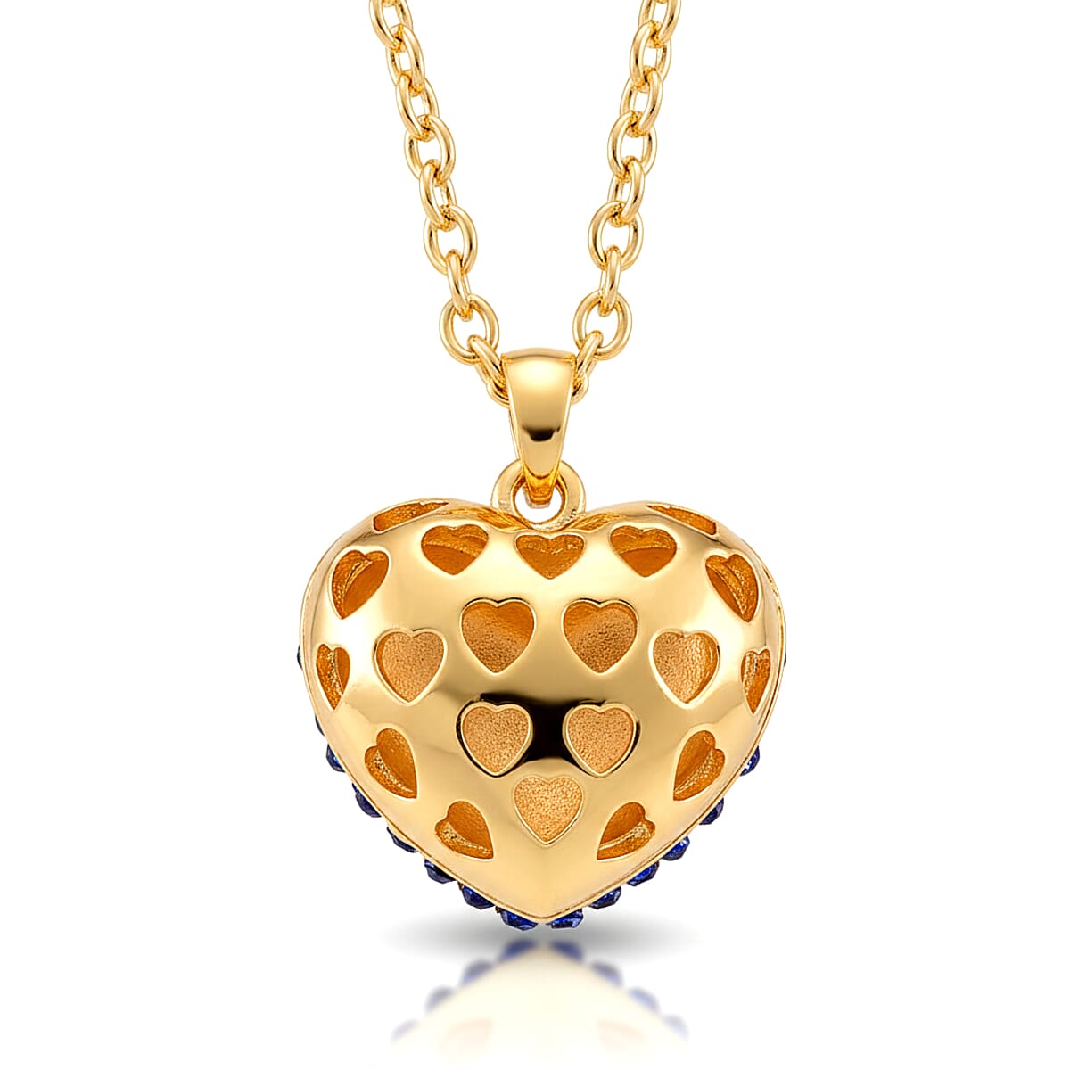 Austrian Blue Crystal Domed Heart Pendant Necklace (24 Inches) in Silvertone image number 4