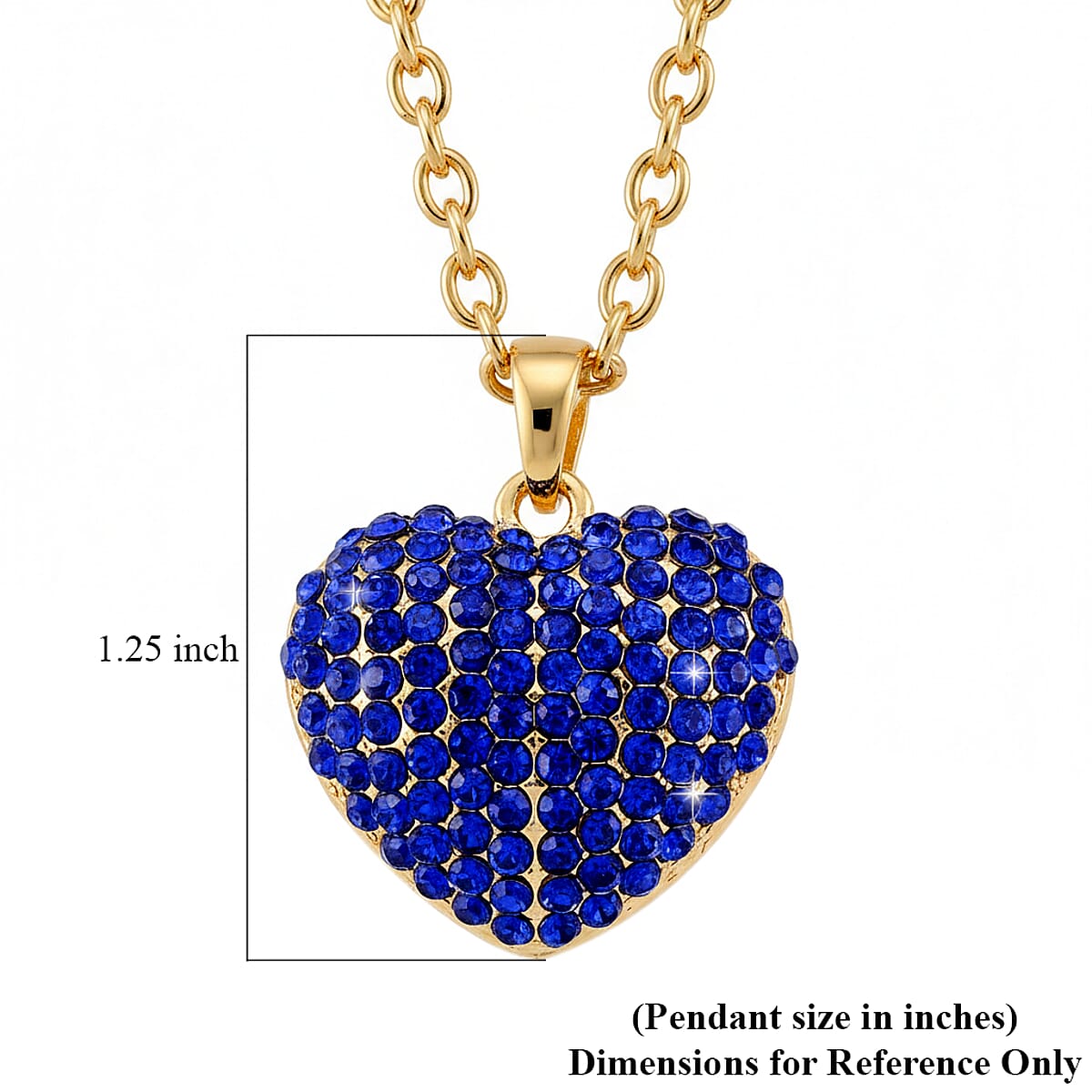 Austrian Blue Crystal Domed Heart Pendant Necklace (24 Inches) in Silvertone image number 6